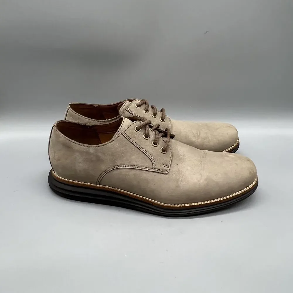 Cole Haan Shoes Mens 7.5 Beige Suede Grand OS Derby Oxford Lace Up Dress Comfort